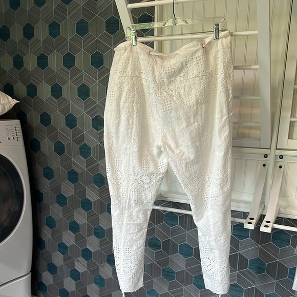 White Cropped Lace Pants with Eyelet Design - Picture 8 of 8